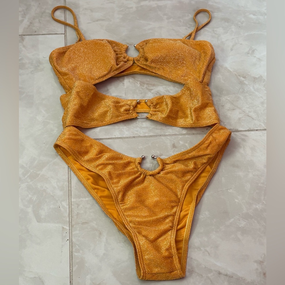 Shimmering Gold Bikini Set- one piece **never worn** (runs a bit small) - Picture 2 of 4